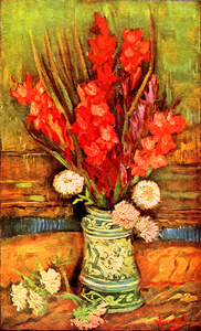 Still Life with red gladiolas